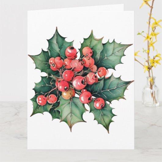 waterverf hulstbessen bladeren kaart (Gele Bloem)
