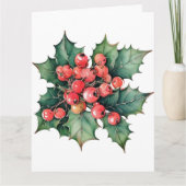  waterverf hulstbessen bladeren kaart (Voorkant)