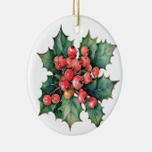  waterverf hulstbessen bladeren keramisch ornament (Rechts)