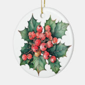  waterverf hulstbessen bladeren keramisch ornament (Links)