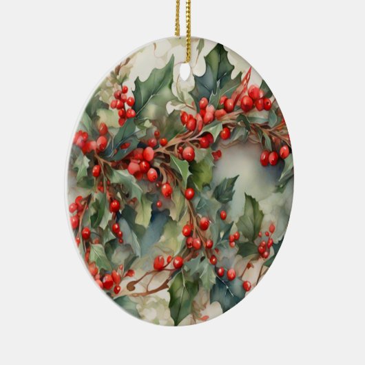  waterverf hulstbessen bladeren keramisch ornament (Rechts)