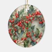  waterverf hulstbessen bladeren keramisch ornament (Links)