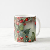  waterverf hulstbessen bladeren koffiemok (Voorkant rechts)