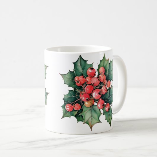  waterverf hulstbessen bladeren koffiemok (Voorkant rechts)