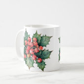  waterverf hulstbessen bladeren koffiemok (Voorkant links)