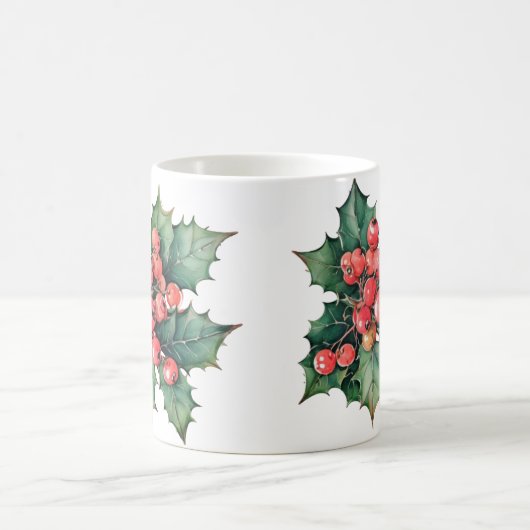 waterverf hulstbessen bladeren koffiemok (Center)