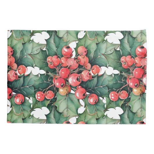  waterverf hulstbessen bladeren kussensloop (Achterkant)