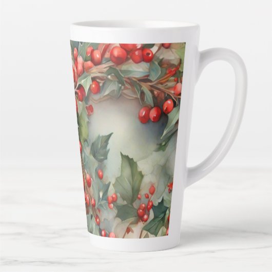  waterverf hulstbessen bladeren latte mok (Rechts)