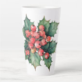 waterverf hulstbessen bladeren latte mok (Voorkant)