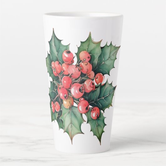 waterverf hulstbessen bladeren latte mok (Voorkant)