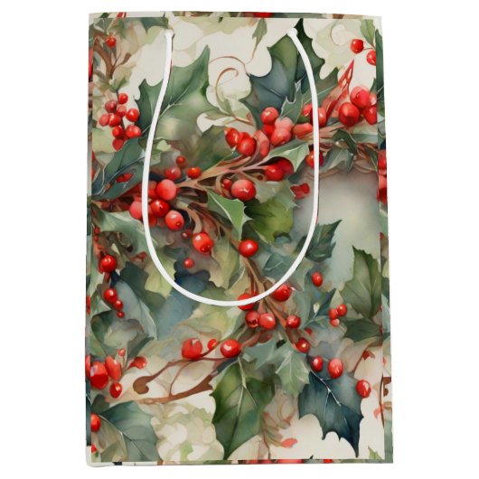  waterverf hulstbessen bladeren medium cadeauzakje (Voorkant)