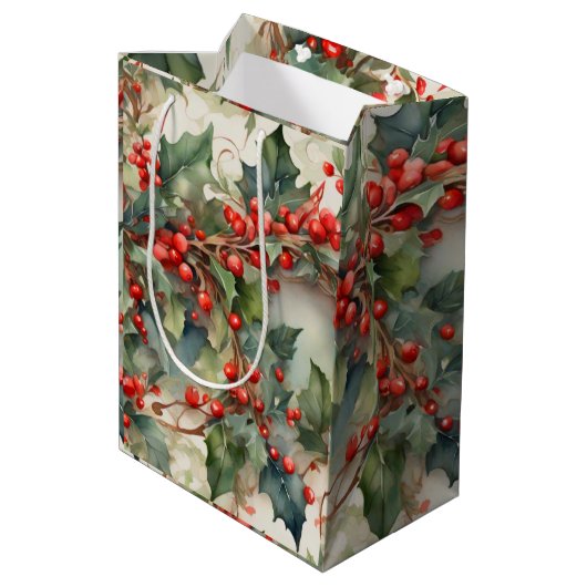  waterverf hulstbessen bladeren medium cadeauzakje (Achterkant Gekanteld)