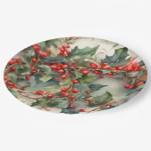 waterverf hulstbessen bladeren papieren bordje (Gekanteld)