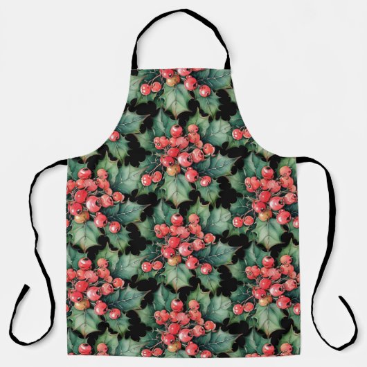 waterverf hulstbessen bladeren schort (Voorkant)