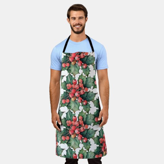  waterverf hulstbessen bladeren schort (Gedragen)