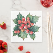  waterverf hulstbessen bladeren servet (Insitu)