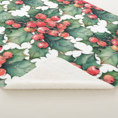 waterverf hulstbessen bladeren sherpa deken (3/4)