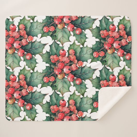 waterverf hulstbessen bladeren sherpa deken (Voorkant (horizontaal))