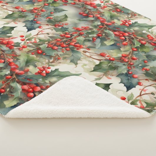  waterverf hulstbessen bladeren sherpa deken (3/4)