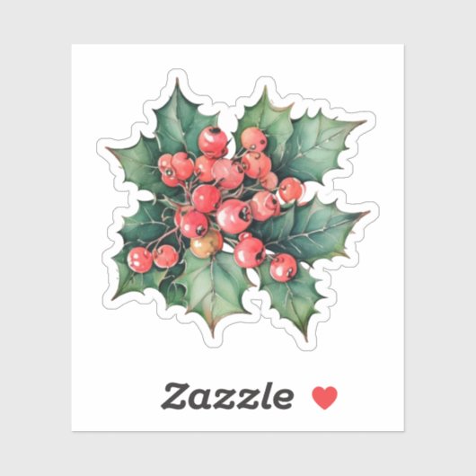 waterverf hulstbessen bladeren sticker (Vel)