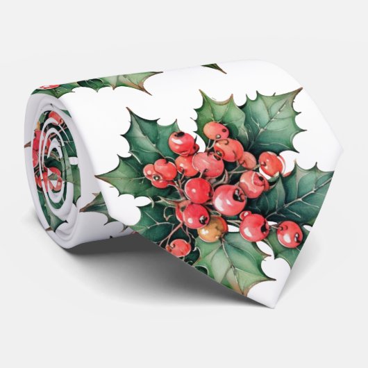 waterverf hulstbessen bladeren stropdas (Opgerold)