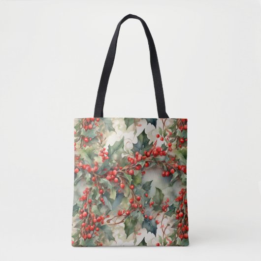 waterverf hulstbessen bladeren tote bag (Voorkant)