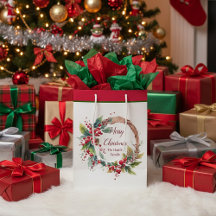 Waterverf hulstkrans gepersonaliseerd Kerstmis