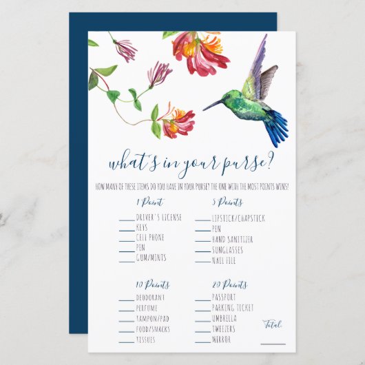 Waterverf Humminbird Wat zit er in je tas? Game (Voorkant / Achterkant)