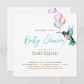 Waterverf Hummingbird and Balloons Baby shower Kaart (Voorkant / Achterkant)