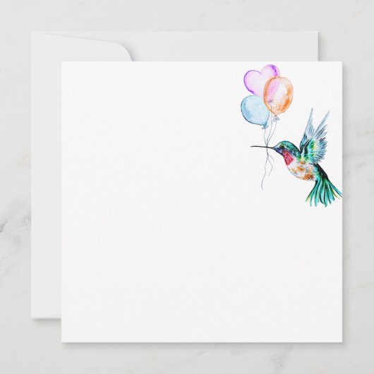 Waterverf Hummingbird and Balloons Baby shower Kaart (Achterkant)