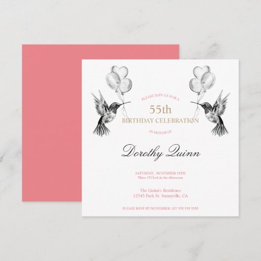 Waterverf Hummingbird and Balloons Birthday Kaart (Voorkant / Achterkant)