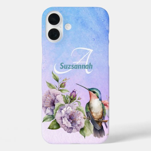 Waterverf Hummingbird and Flowers Personalized Case-Mate iPhone Case (Achterkant)