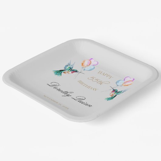 Waterverf Hummingbird Ballon Birthday Papieren Bordje (Gebogen)