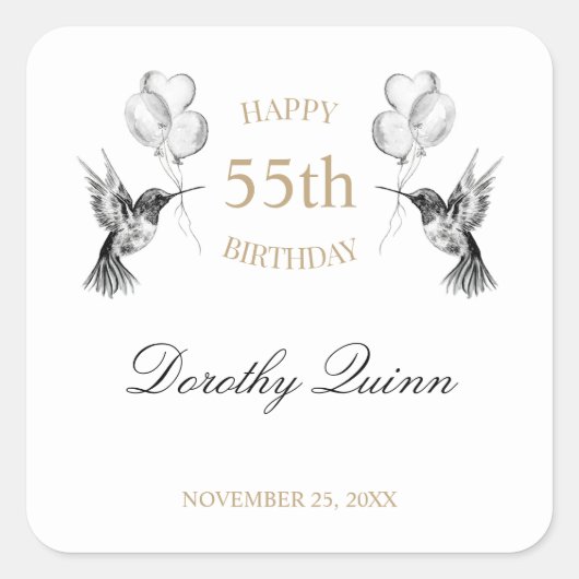 Waterverf Hummingbird Ballon Birthday Vierkante Sticker (Voorkant)