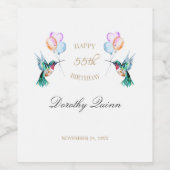 Waterverf Hummingbird Ballon Birthday Wijn Etiket (Enkel label)
