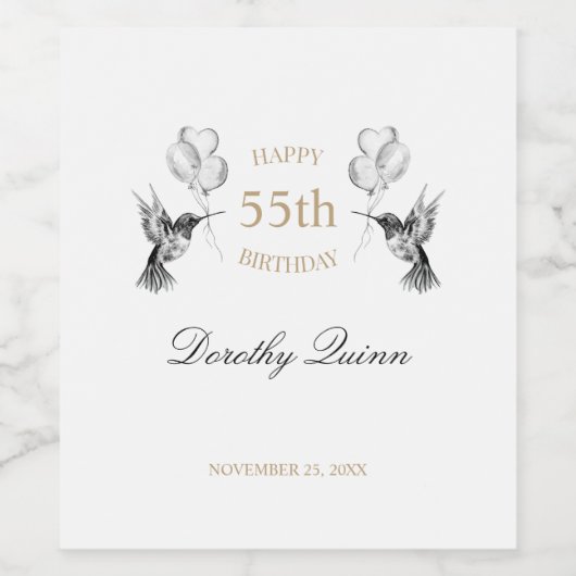 Waterverf Hummingbird Ballon Birthday Wijn Etiket (Enkel label)