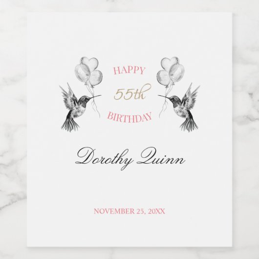 Waterverf Hummingbird Ballon Birthday Wijn Etiket (Enkel label)