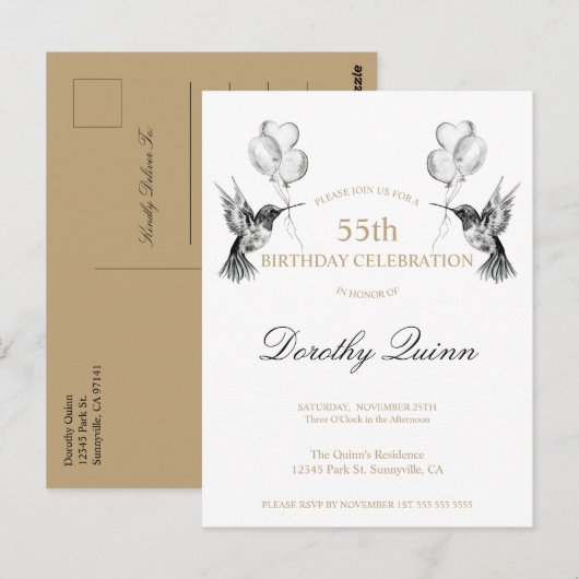 Waterverf Hummingbird Balloon uitnodiging (Voorkant / Achterkant)