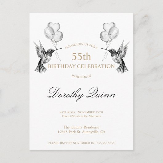 Waterverf Hummingbird Balloon uitnodiging (Voorkant)