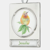 Waterverf Hummingbird Bird Natuur art Custom Name Verzilverd Banner Ornament (Links)