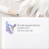 Waterverf Hummingbird & Blue Delphinium Flower Etiket (Insitu)