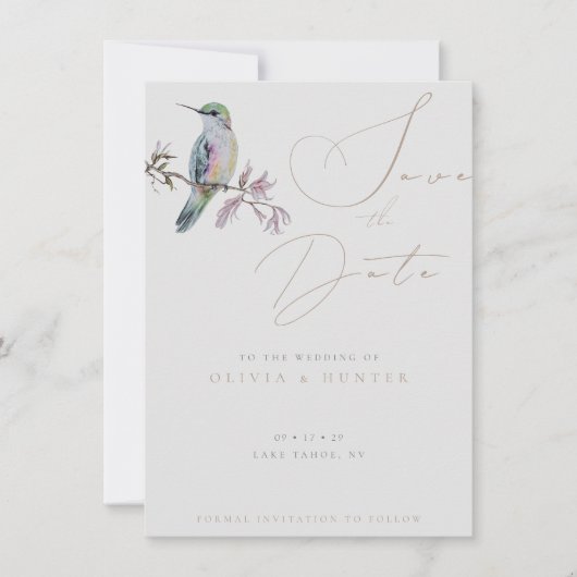 Waterverf Hummingbird Bruiloft Save the Date Kaart (Voorkant)