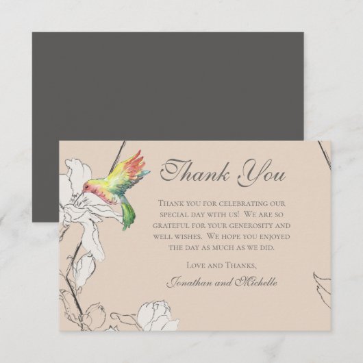 Waterverf Hummingbird Floral Geometric Wedding Bedankkaart (Voorkant / Achterkant)