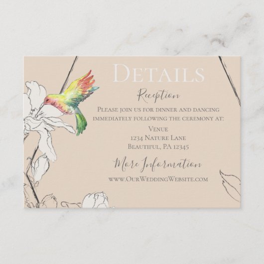 Waterverf Hummingbird Floral Geometric Wedding Informatiekaartje (Voorkant)