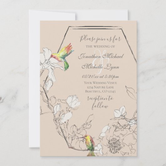 Waterverf Hummingbird Floral Geometric Wedding Kaart (Voorkant)