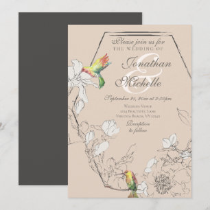 Waterverf Hummingbird Floral Geometric Wedding Kaart