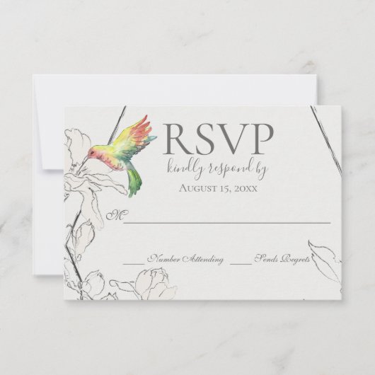 Waterverf Hummingbird Floral Geometric Wedding RSVP Kaartje (Voorkant)