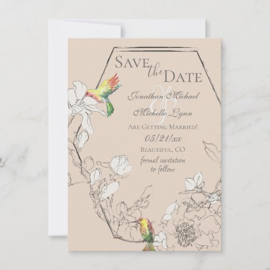 Waterverf Hummingbird Floral Geometric Wedding Save The Date (Voorkant)
