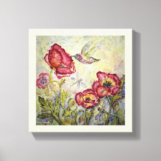 Waterverf Hummingbird Flowers Print Canvas 10x10 (Voorkant)