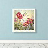 Waterverf Hummingbird Flowers Print Canvas 10x10 (Insitu (Houten vloer))